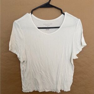 American Eagle Outfitters Cream Ribbed Short Sleeve Top